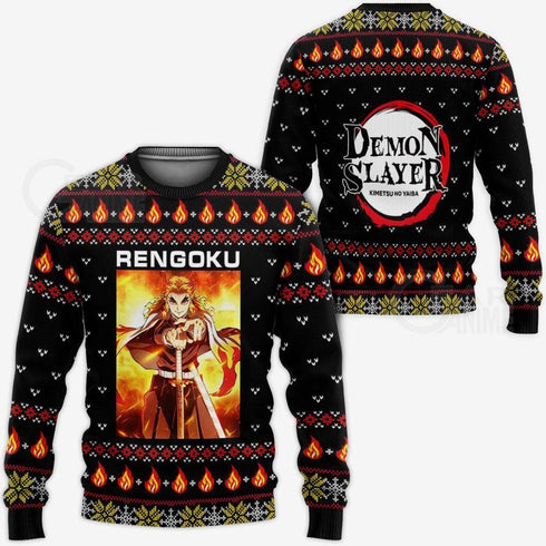 Divesart - Kyojuro Rengoku Ugly Christmas Sweater and Hoodie Demon Slayer Anime Xmas Gift